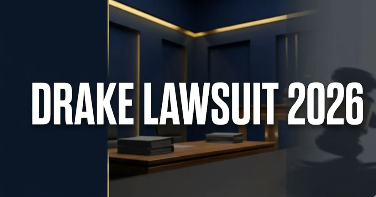 Drake Lawsuit 2026 legal case update banner with courtroom background and settlement information details