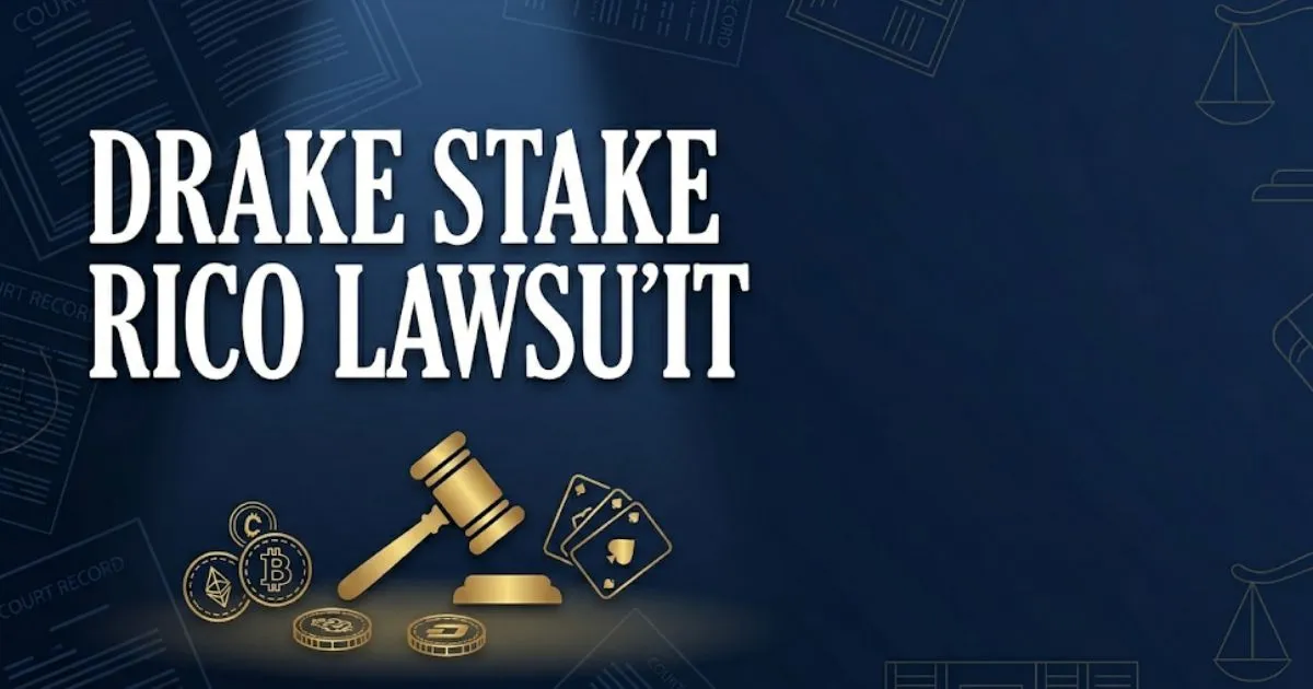 Drake Stake RICO Lawsuit 2026 legal guide banner with gavel and crypto gambling symbols