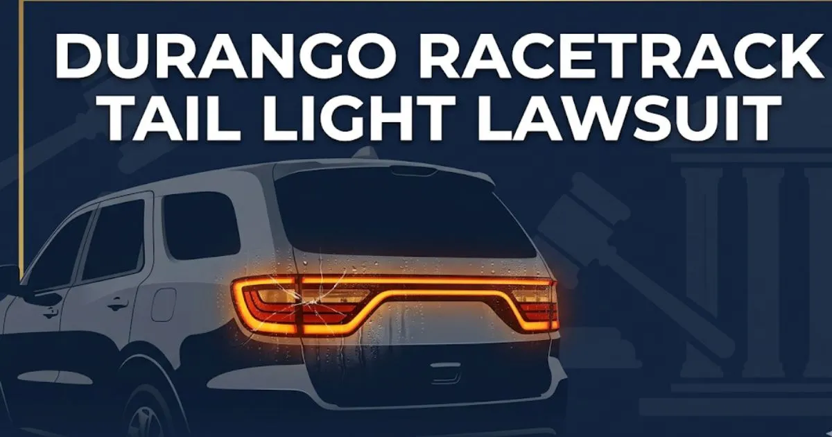 Durango racetrack tail light lawsuit 2026 banner showing defective SUV tail light design