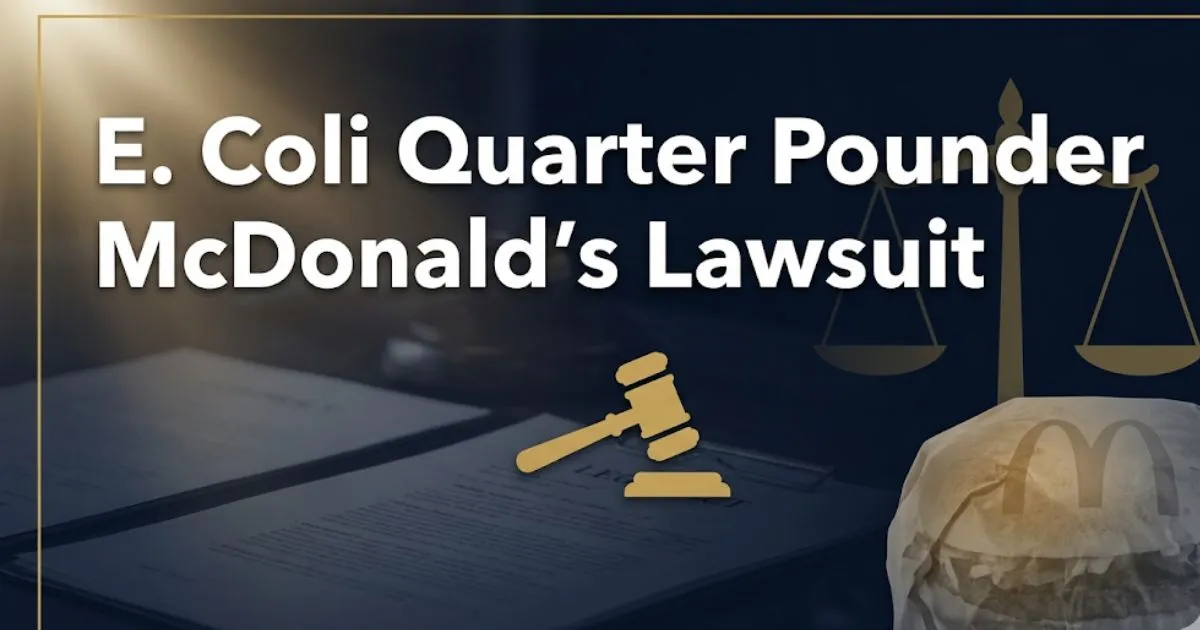 E coli Quarter Pounder McDonald's lawsuit 2026 legal guide banner with gavel and scales of justice