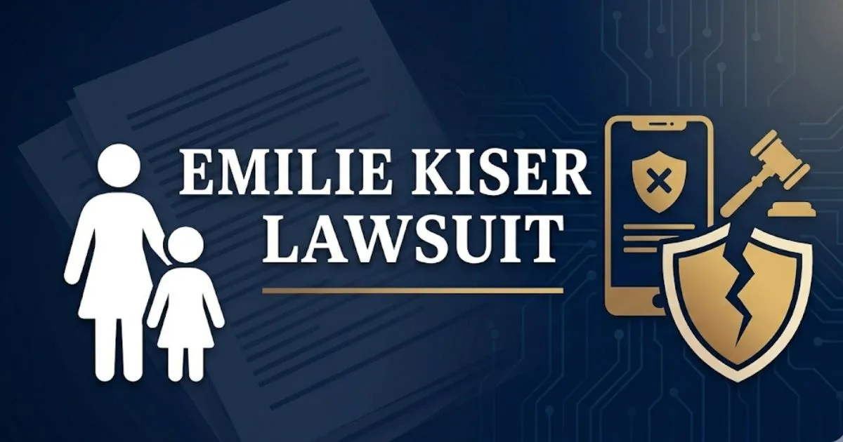 Emilie Kiser lawsuit 2026 blog banner with legal icons and parent-child silhouette
