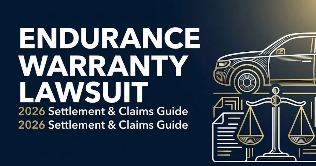 Endurance warranty lawsuit 2026 settlement and claims guide banner with legal scales and vehicle silhouette