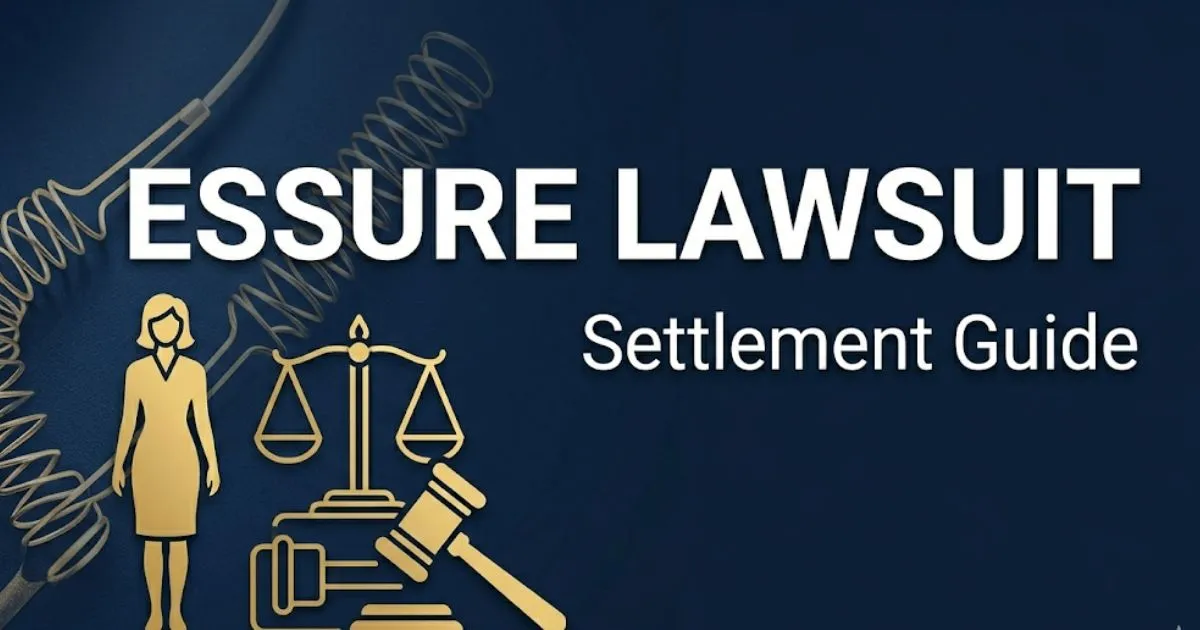 Essure lawsuit 2026 blog banner with legal symbols and bold headline text