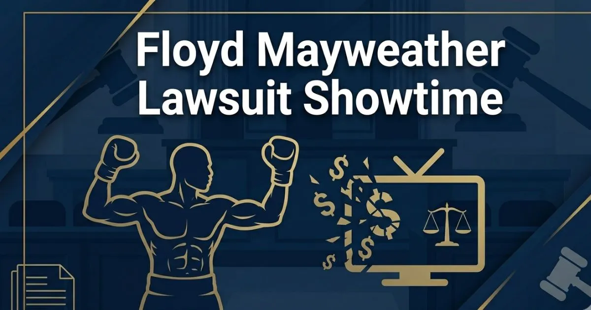 Floyd Mayweather lawsuit Showtime 2026 legal case banner with boxing and court imagery