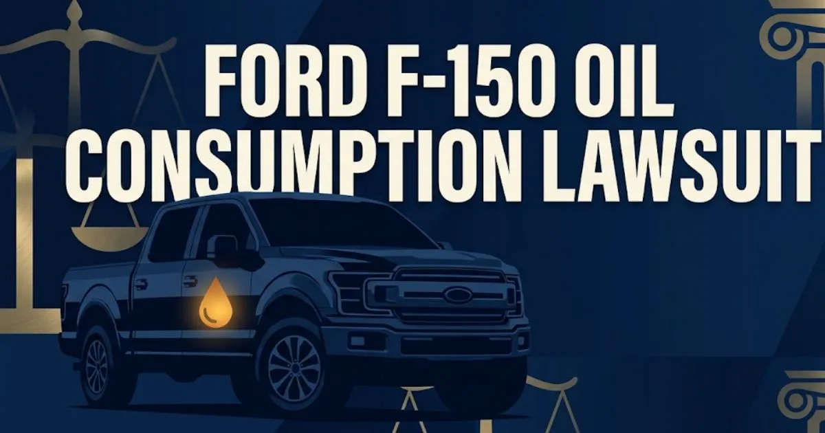 Ford F-150 oil consumption lawsuit 2026 legal guide hero banner with truck silhouette and legal scales