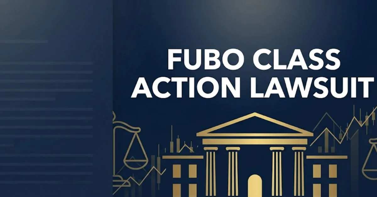 Fubo class action lawsuit 2026 legal update banner with courthouse and stock chart icons