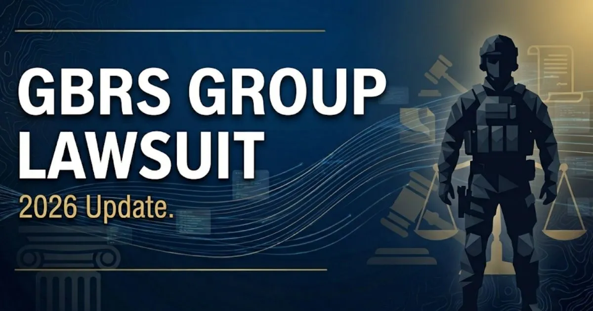 GBRS Group lawsuit 2026 legal banner with tactical silhouette and gavel icon on navy background