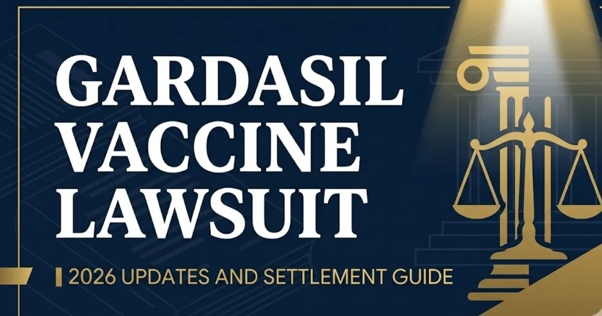 Gardasil vaccine lawsuit 2026 guide banner with legal scale icon on navy blue background