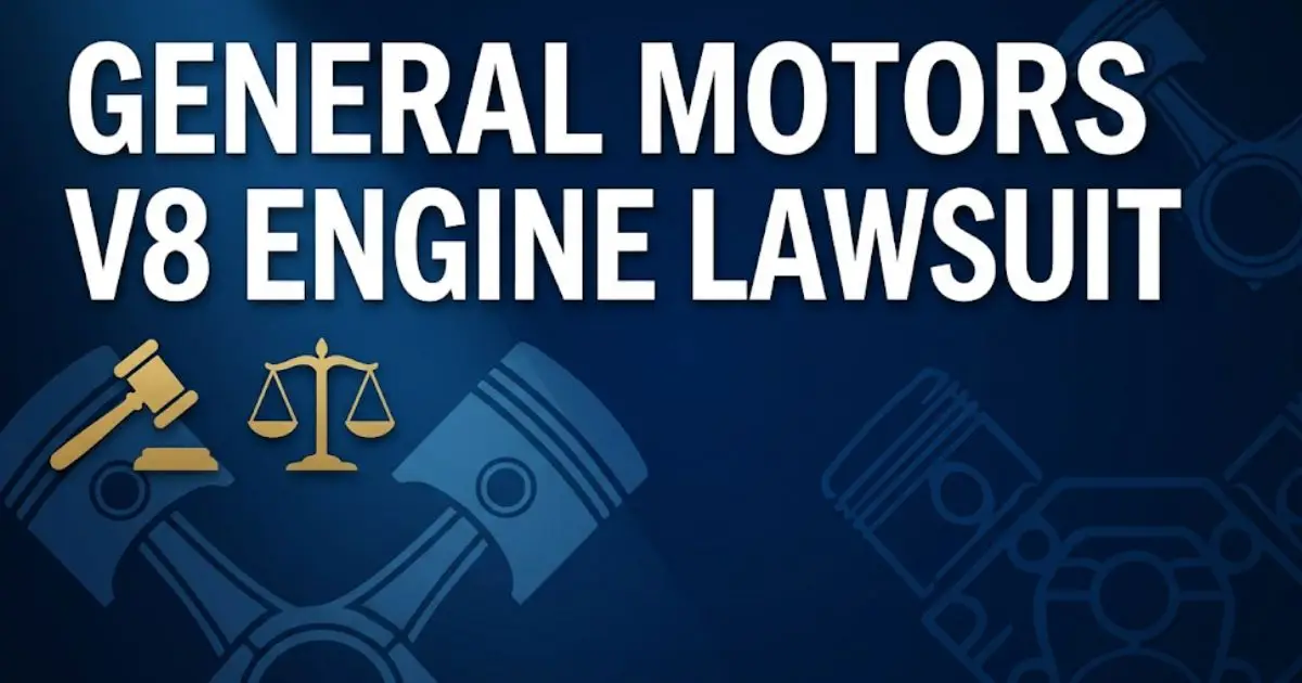 General Motors V8 engine lawsuit 2026 legal guide banner with gavel and engine graphics