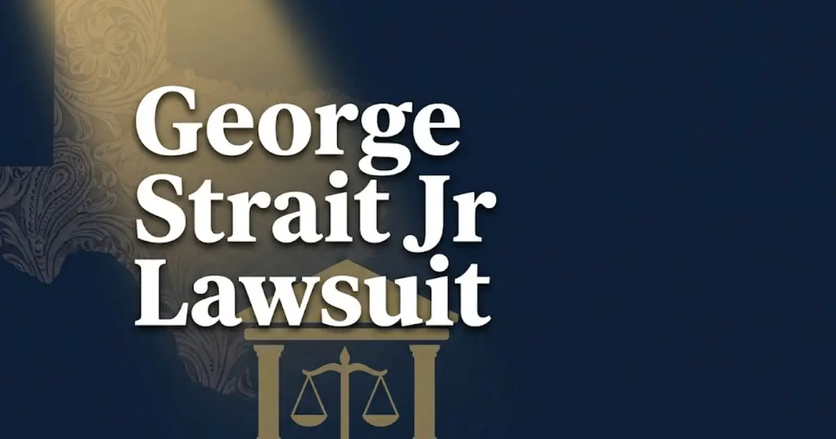 George Strait Jr Lawsuit 2026 legal news banner with courthouse silhouette and Texas outline
