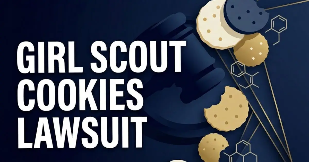 Girl scout cookies lawsuit 2026 legal banner with gavel and cookie imagery
