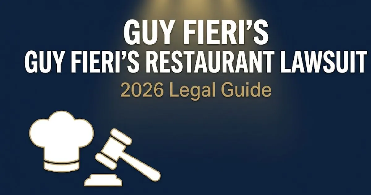 Guy Fieri's restaurant lawsuit 2026 legal guide banner with gavel and chef hat silhouette on navy background