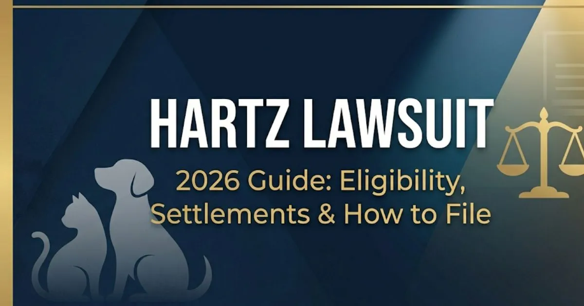 Hartz Lawsuit 2026 guide banner showing pet silhouettes and legal scale icons on navy background