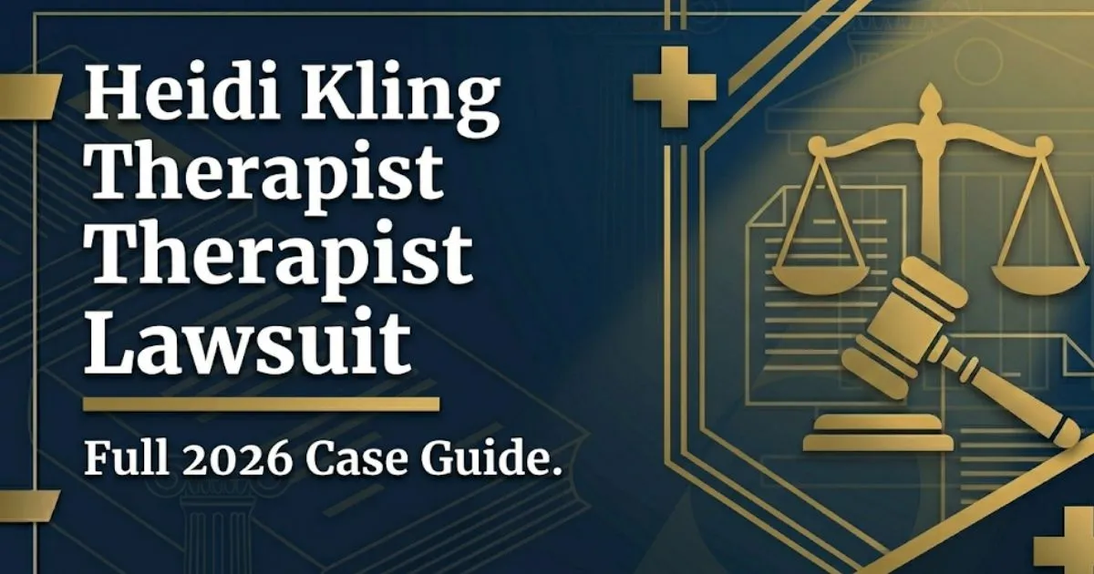 Heidi Kling therapist lawsuit 2026 case guide banner with legal scale icon on dark navy background