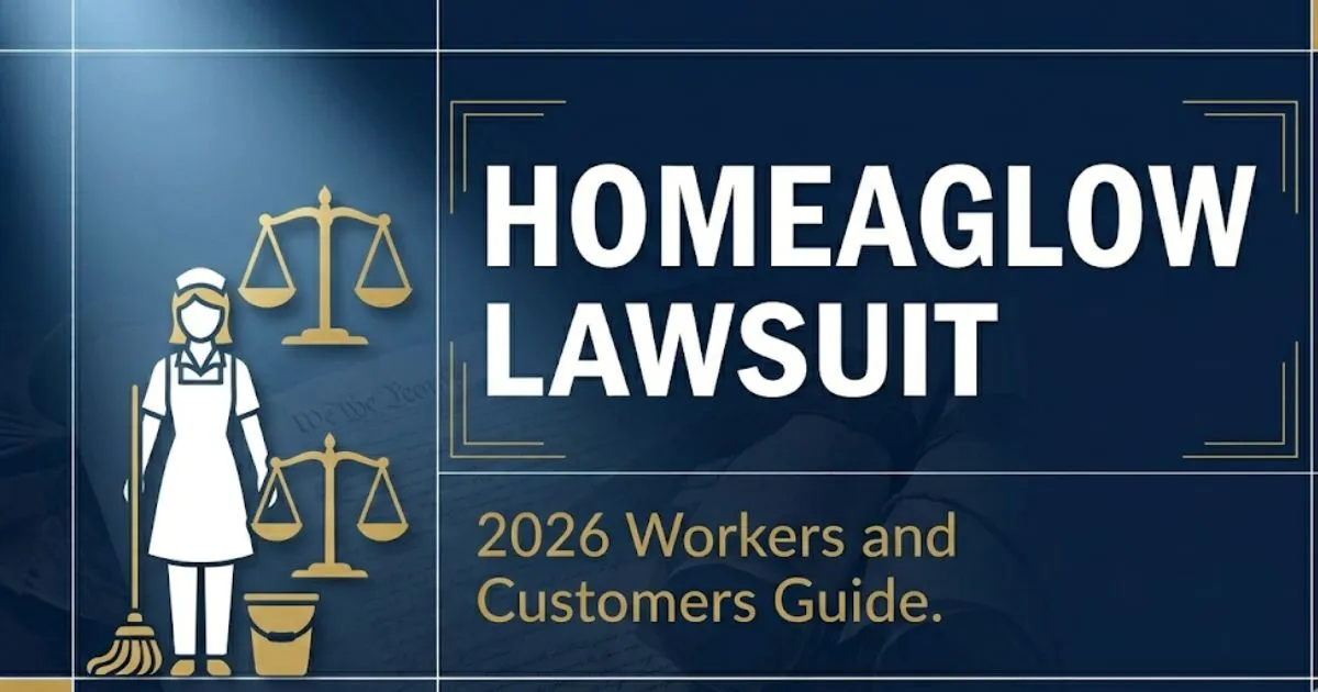 Homeaglow lawsuit 2026 legal guide banner showing bold headline text with legal scales and worker silhouette