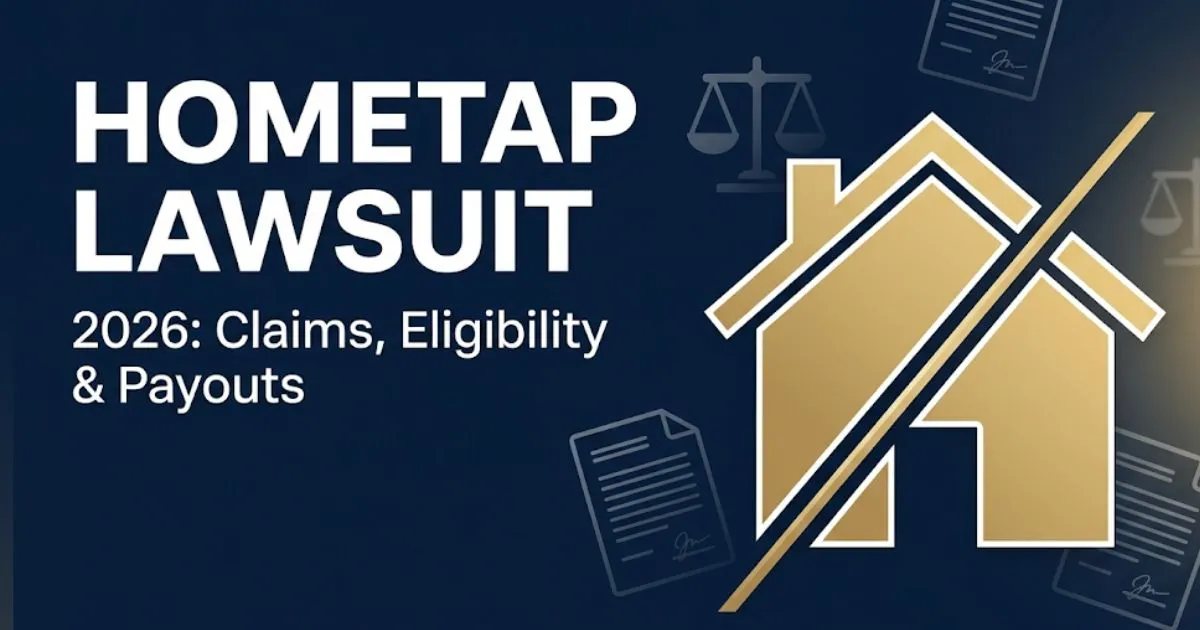 Hometap lawsuit 2026 blog banner showing house silhouette and legal scales on navy background