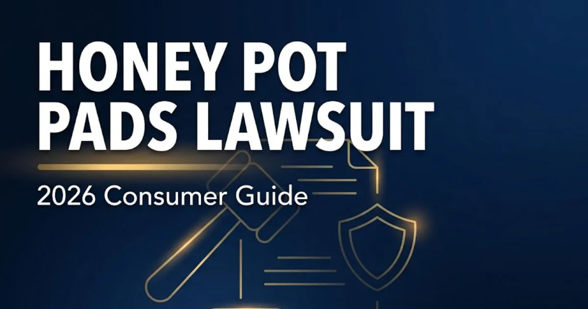 Honey Pot Pads Lawsuit 2026 consumer guide banner with legal gavel and document icons on navy background