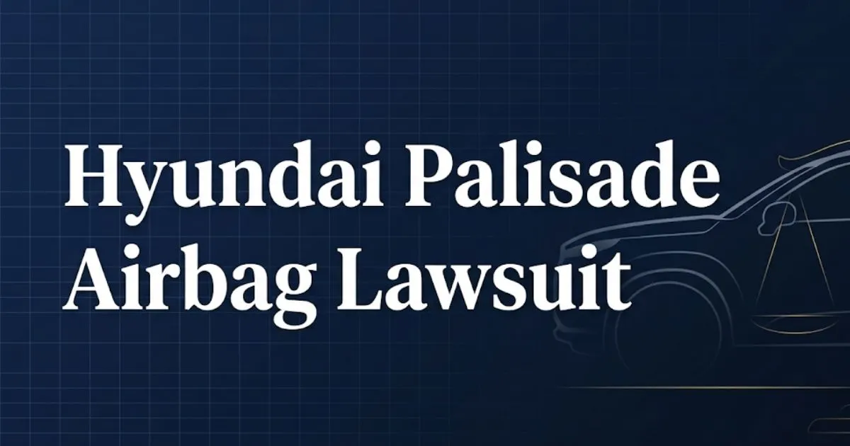 Hyundai Palisade airbag lawsuit 2026 guide banner with SUV silhouette and legal scales