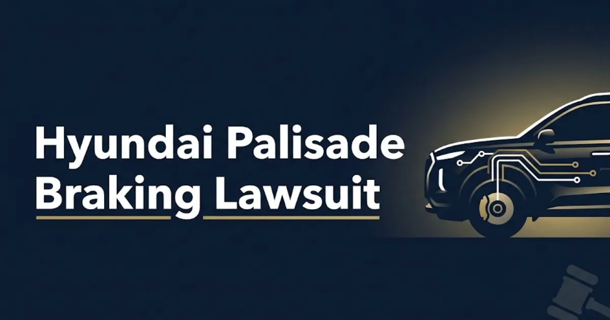 Hyundai Palisade braking lawsuit 2026 guide banner with SUV silhouette and legal brake defect lawsuit details