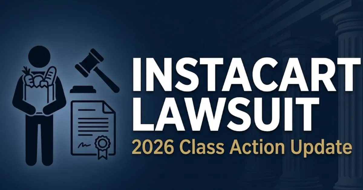 Instacart lawsuit 2026 blog banner with legal gavel graphic and class action headline text on navy background