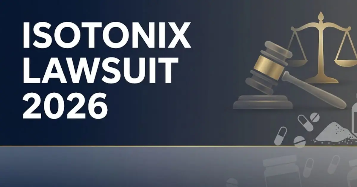 Isotonix lawsuit 2026 legal banner with gavel scales and supplement imagery on navy background