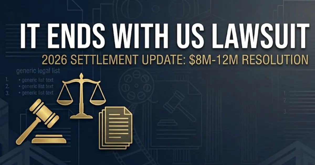It Ends With Us lawsuit settlement banner showing 2026 legal update and financial resolution details