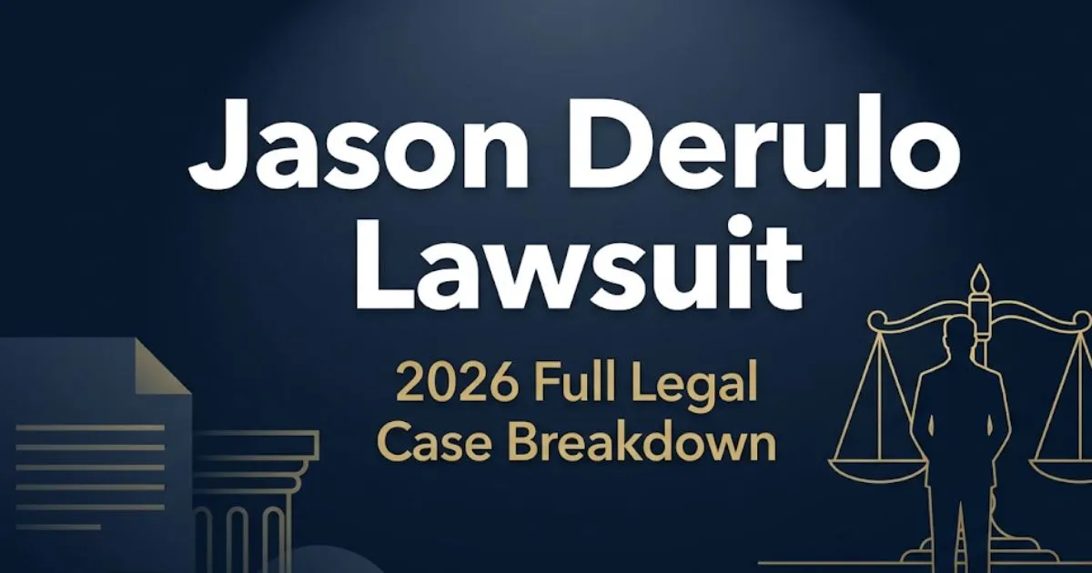 Jason Derulo lawsuit 2026 legal case breakdown banner with courthouse scale and navy gold design