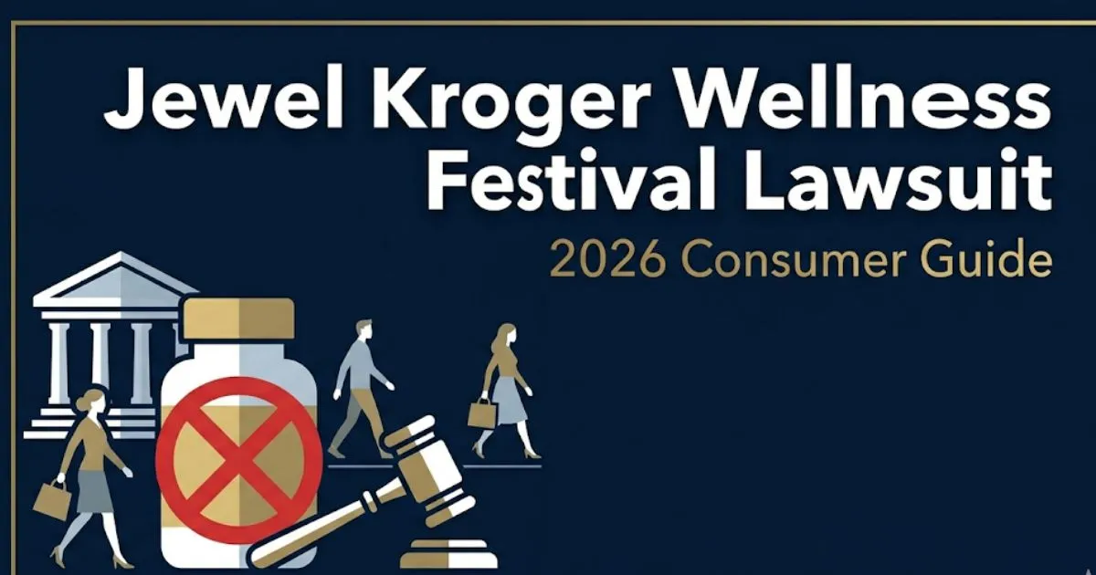 Jewel Kroger Wellness Festival Lawsuit 2026 legal guide banner with courthouse icons and deep navy background
