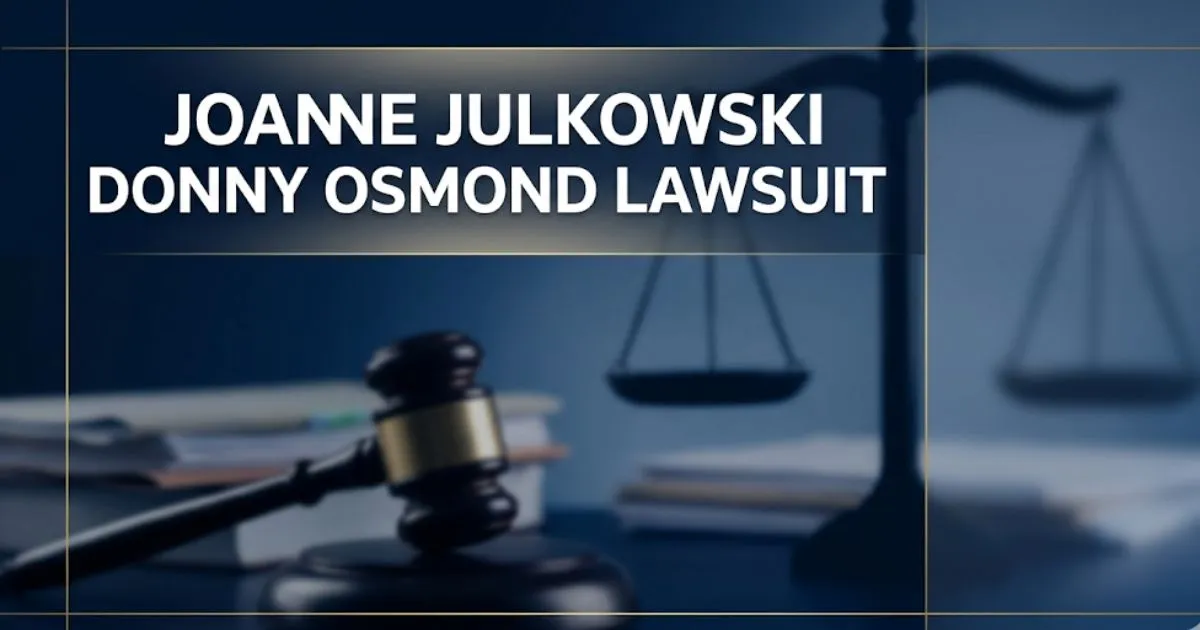Joanne Julkowski Donny Osmond lawsuit legal banner with gavel and scales of justice imagery