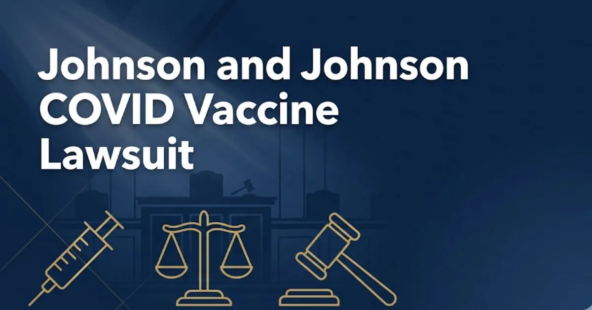 Johnson and Johnson COVID vaccine lawsuit 2026 guide with legal symbols and navy blue design