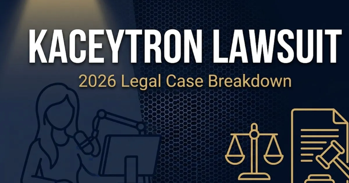 Kaceytron lawsuit 2026 legal case breakdown banner with streaming silhouette and court scale icons