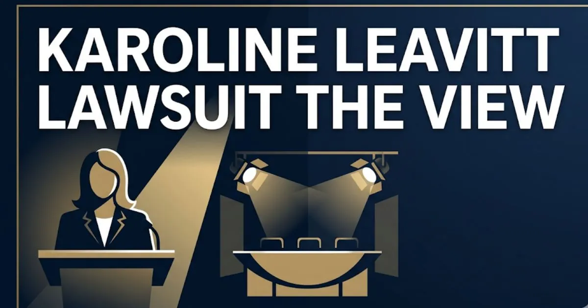 Karoline Leavitt lawsuit The View legal case banner with press secretary and TV studio imagery