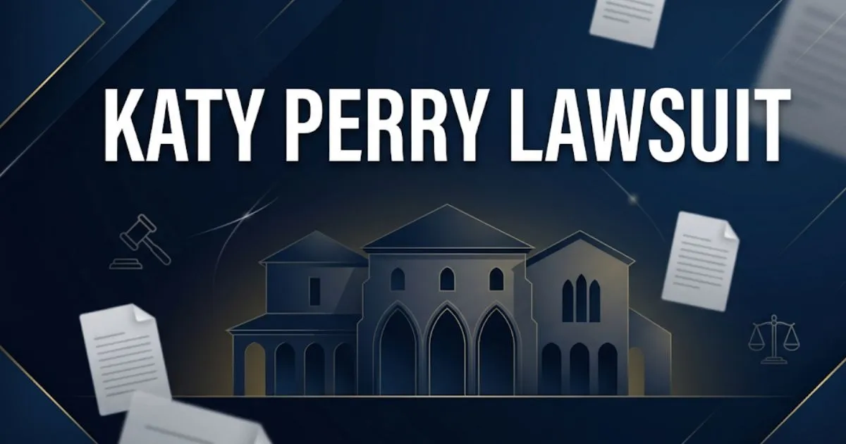 Katy Perry lawsuit blog banner showing convent silhouette with legal symbols and headline text