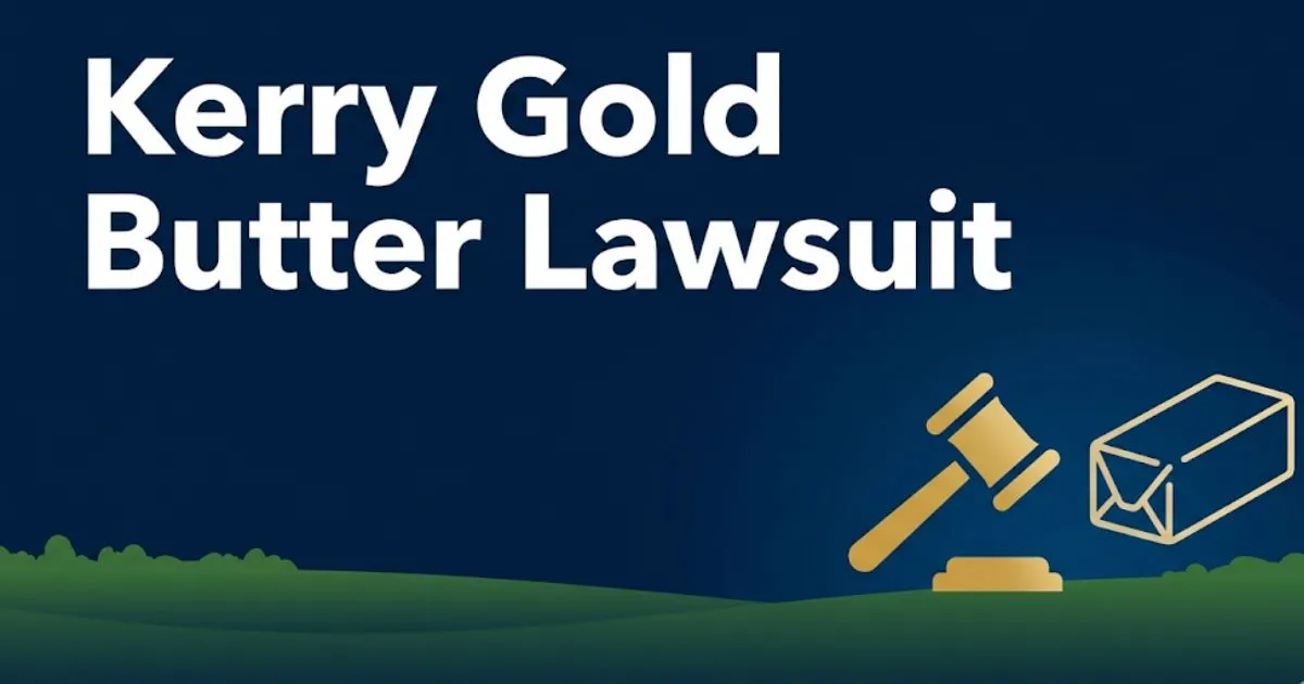 Kerry Gold butter lawsuit 2026 guide banner showing legal gavel and butter packaging icons on navy background
