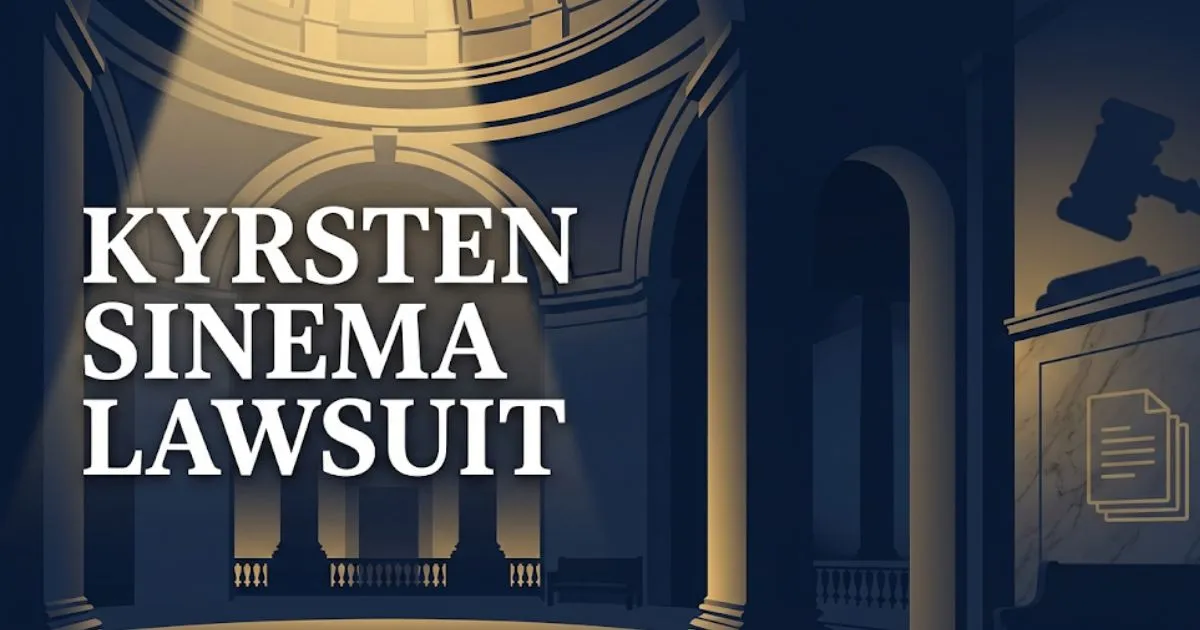 Kyrsten Sinema lawsuit 2026 case breakdown banner with courthouse background and legal symbols