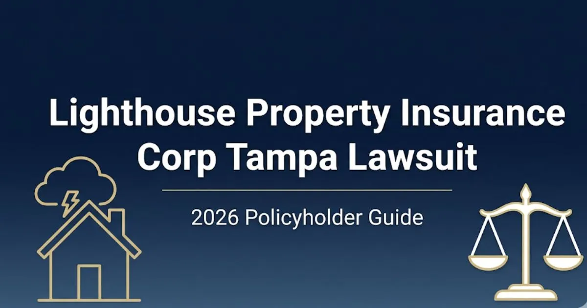 Lighthouse Property Insurance Corp Tampa Lawsuit 2026 guide banner with legal icons and storm house silhouette