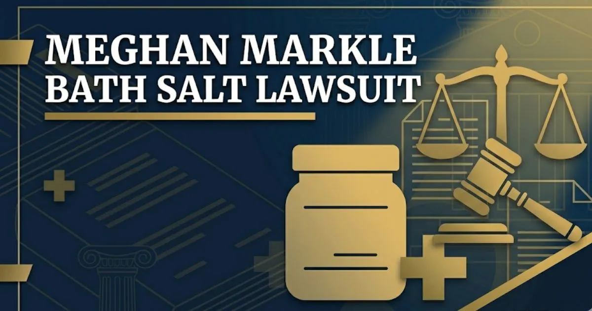 Meghan Markle bath salt lawsuit 2026 legal guide banner with scales of justice and courtroom icons