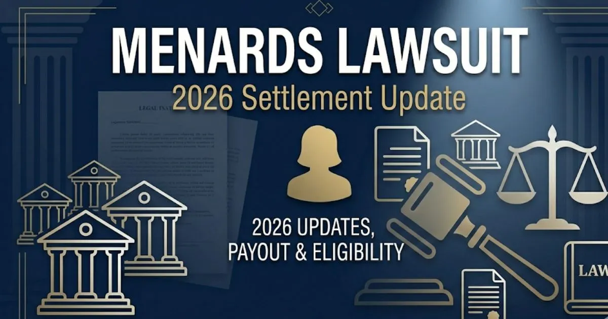 Menards lawsuit 2026 blog banner showing bold headline text with legal gavel icon on navy background