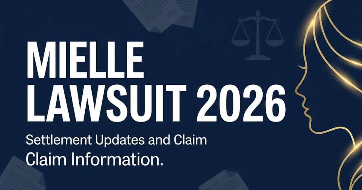 Mielle Lawsuit 2026 legal blog banner with settlement update headline and gold hair silhouette design