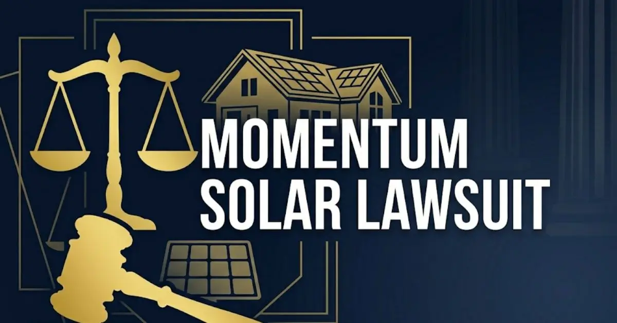 Momentum solar lawsuit 2026 legal guide banner with house silhouette and justice symbols