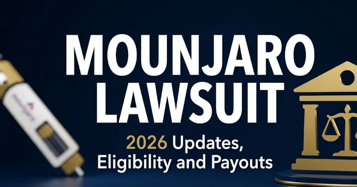 Mounjaro lawsuit 2026 blog banner showing courthouse silhouette and legal scale icons on navy background INPUT MAIN KEYWORD {{mounjaro lawsuit}} CLUSTER KEYWORDS {{mounjaro lawsuit update m