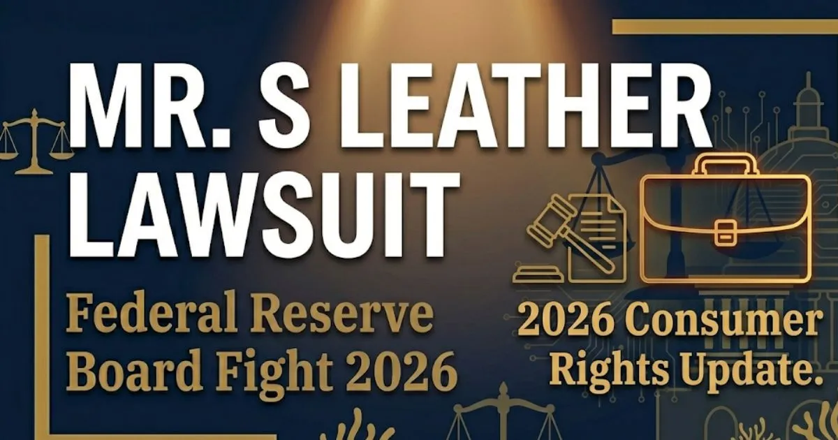 Mr. S Leather lawsuit 2026 legal banner showing consumer fraud case overview with gavel and scales icons Mr. S Leather lawsuit 2026 legal banner showing consumer fraud case overview with gavel and scales icons