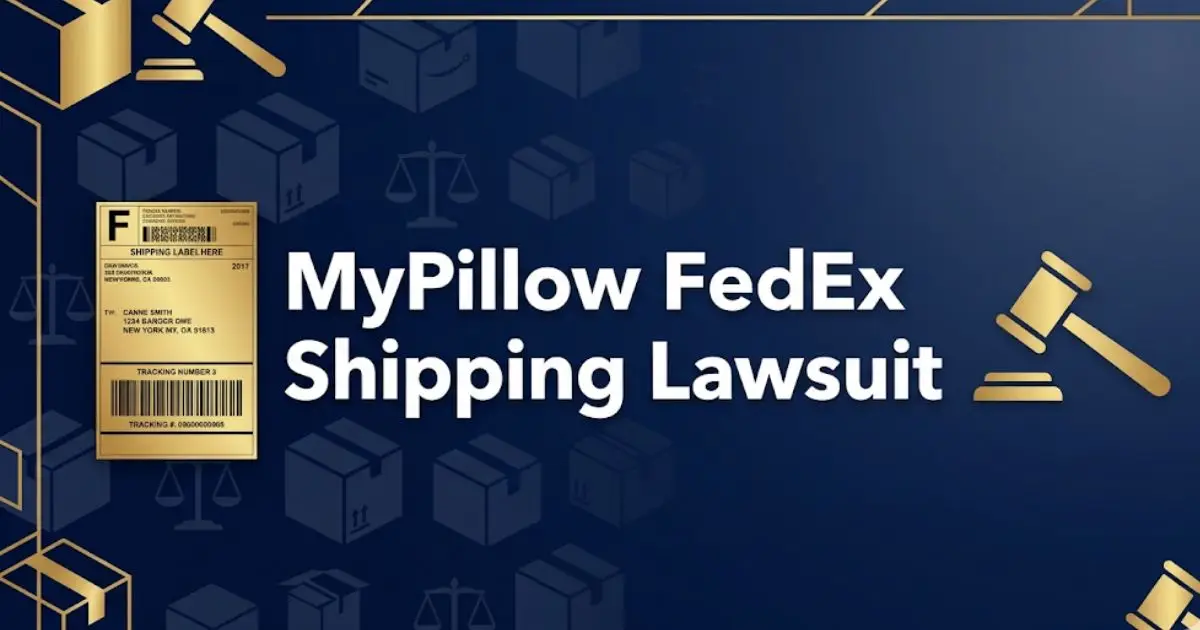 MyPillow FedEx shipping lawsuit 2026 legal banner with gavel and shipping icons