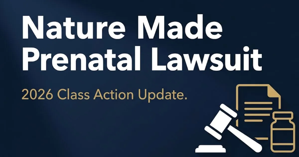 Nature Made Prenatal Lawsuit 2026 class action banner with legal icons on deep navy background