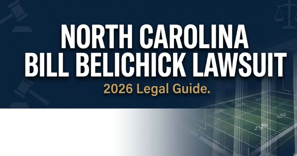 North Carolina Bill Belichick Lawsuit 2026 legal guide banner with courthouse and football field silhouette