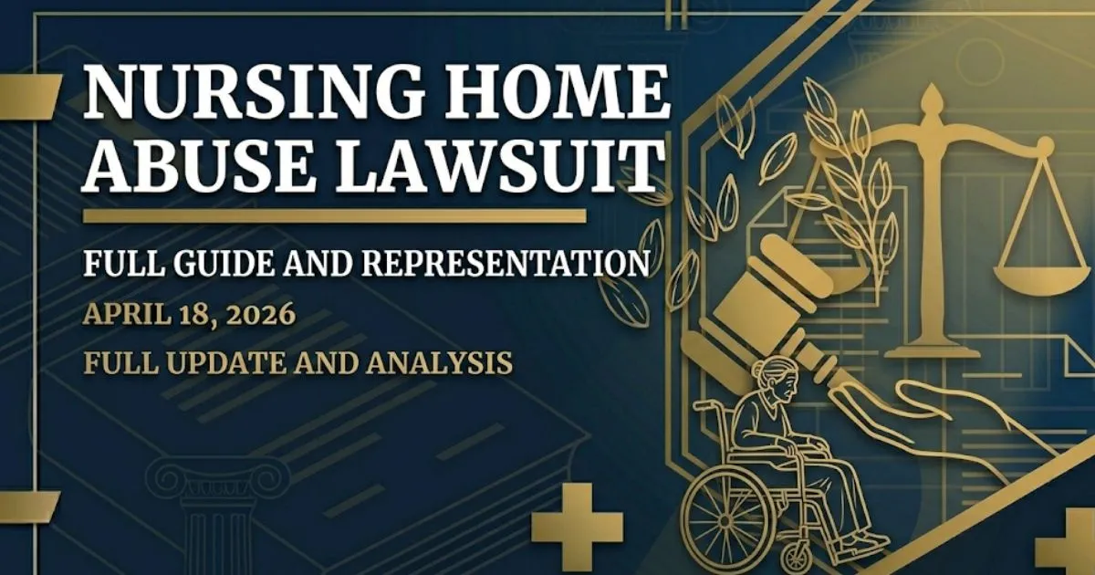Nursing home abuse lawsuit 2026 guide banner with legal symbols and elderly care silhouette