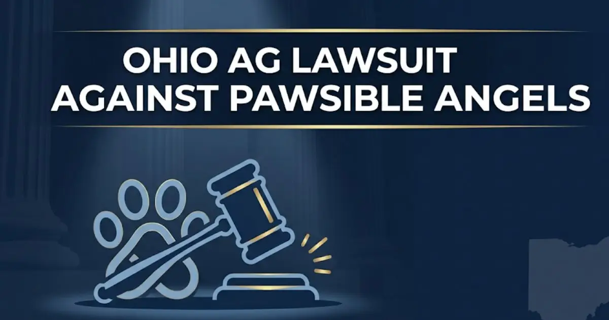 Ohio AG lawsuit against Pawsible Angels legal guide banner with gavel and paw print graphics