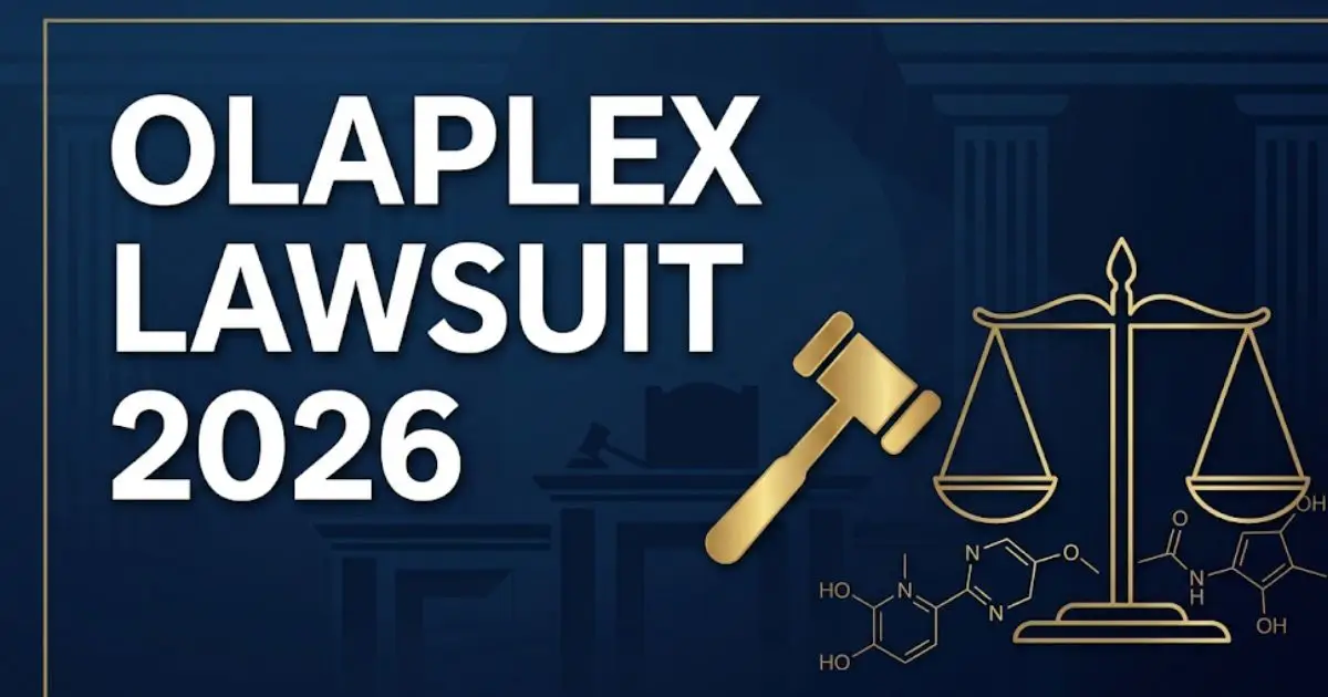 Olaplex Lawsuit 2026 banner with legal symbols and professional navy gold design for class action updates