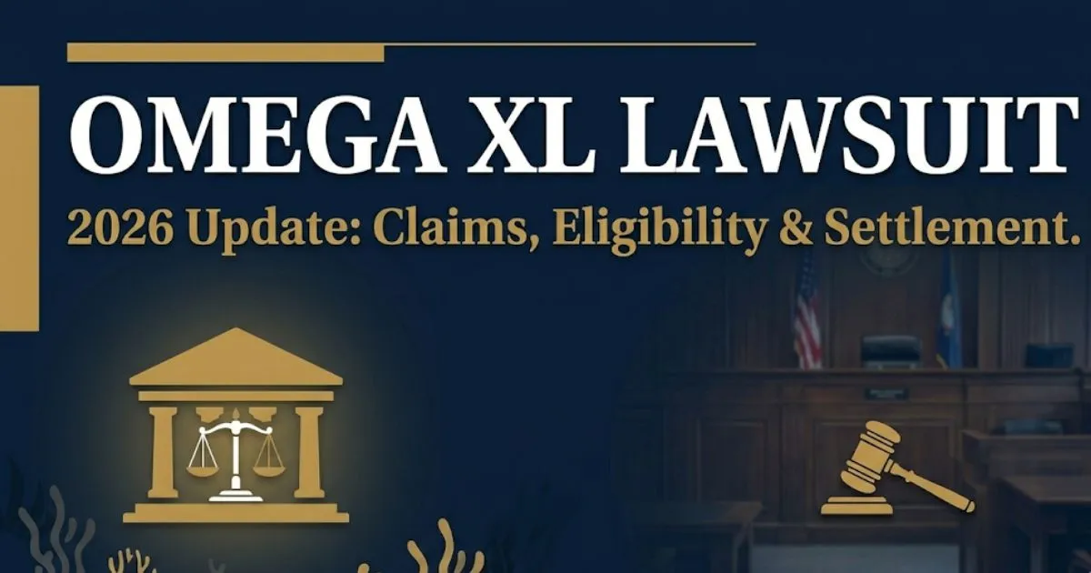 Omega XL Lawsuit 2026 update banner showing courthouse silhouette and legal scales on navy background