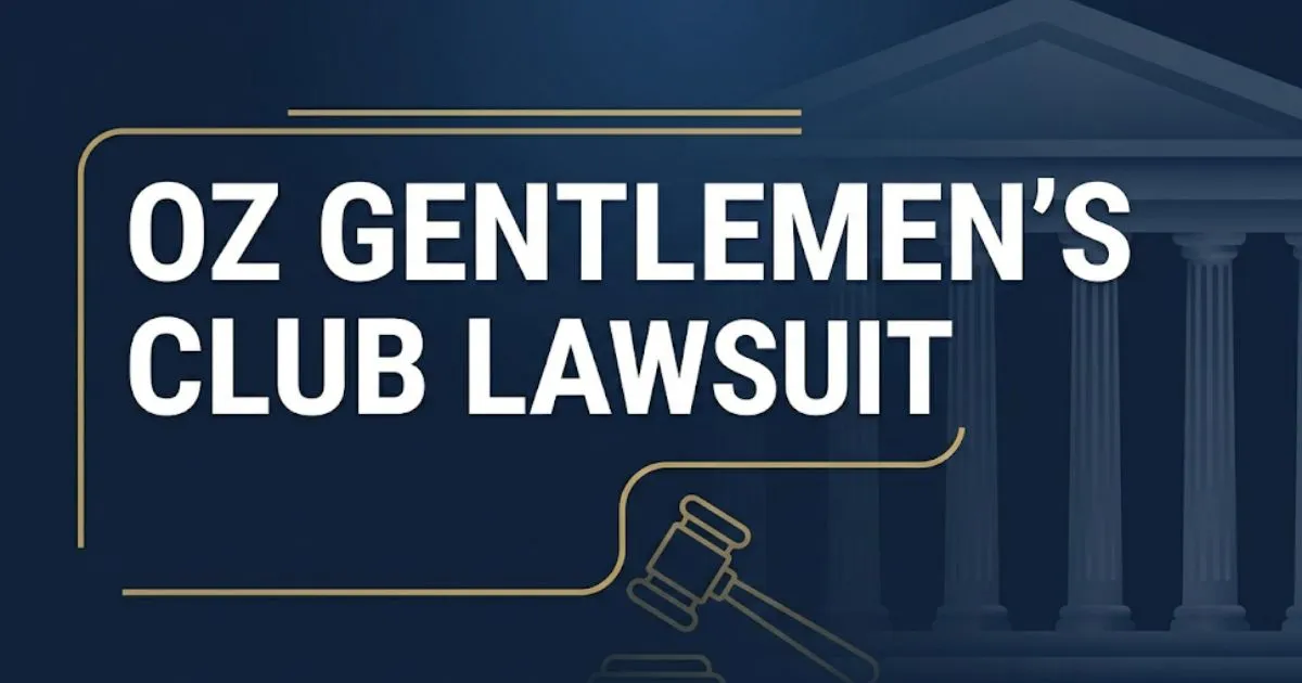 Oz gentlemen's club lawsuit 2026 legal banner with courthouse silhouette and bold headline text on navy background